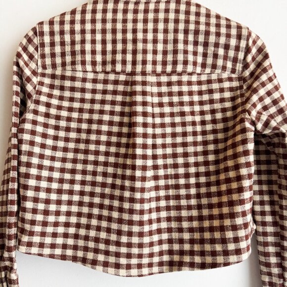 Sezane Check Print Long Sleeve Cropped Linen Blend Shirt 36/S - Picture 6 of 6